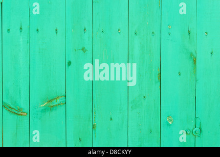 Green wood background. Close-up view of old wood wall colored in green.  Stock Photo