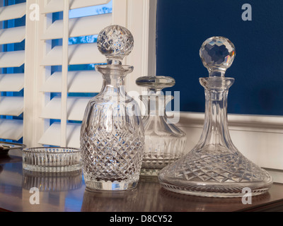 Crystal Decanters on Showcase Dining Room Sideboard, USA Stock Photo