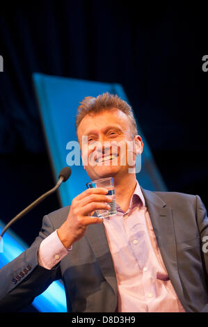 Hay-on-Wye, Powys, Wales, UK  25th May 2013. Hugh Dennis in conversation with Marcus Brigstocke (off camera left) on the third day of The Telegraph Hay Festival. Photo Credit: Graham M. Lawrence/Alamy Live News. Stock Photo