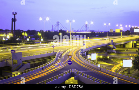Highway at night in long exposure Stock Photo