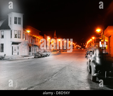 Blend old photo taken in 1956 and photo today of Main Street in Menomonee Falls Wisconsin Stock Photo