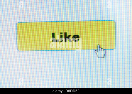 Like button and mouse cursor on computer screen Stock Photo