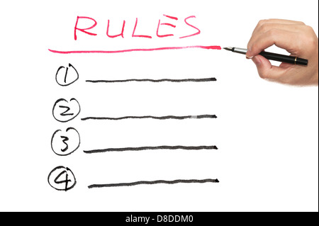 Rules list written on white paper Stock Photo