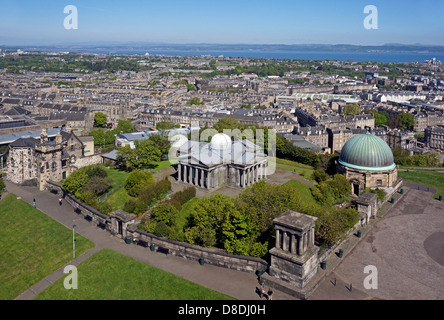 The Old City Observatory on Calton Hill in Edinburgh Scotland viewed from the Nelson Monument on Calaton Hill. Stock Photo