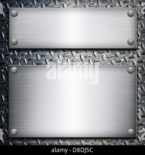 Brushed steel plate over black metall background for your design Stock Photo