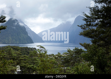 A view of Milford Sound in the South Island of New Zealand Stock Photo