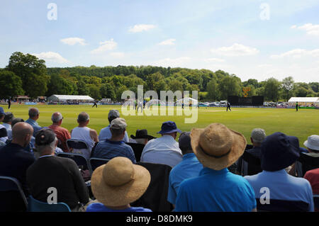 Horsham Sussex UK 26 May 2013 - Its a beautiful day and a bumper crowd Sussex Sharks take on Kent Spitfires in their YB40 match Stock Photo