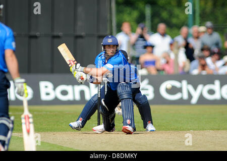 Horsham Sussex UK 26 May 2013 -  Sussex batsman Michael Yardy plays a sweep shot as Sussex Sharks take on Kent Spitfires in their YB40 match at Horsham today Photograph taken by Simon Dack/Alamy Live News Stock Photo