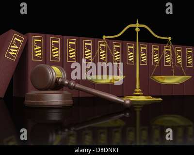 Gavel, scale and law books, symbols of law and legal education Stock Photo