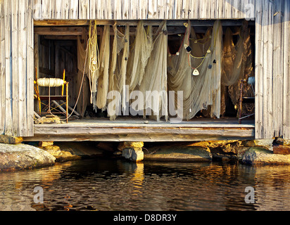 a dragnet  in fisherman's shed Stock Photo