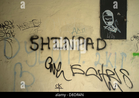 'Shinpad' graffiti in a subway Stock Photo