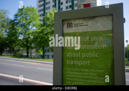 Sign at a bus stop in Stockport, England Stock Photo