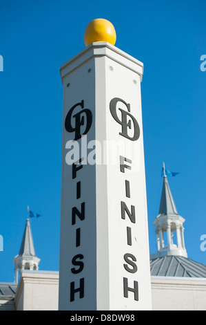 Louisville, Kentucky, Churchill Downs thoroughbred racetrack most famous for hosting the Kentucky Derby. Old finish line post Stock Photo