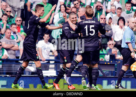 26/05/13, Hampden Park, Glasgow, Scotland,  Celtics Gary Hooper (red boots) celebrate's opening the scoring during the William Hill Scottish Cup Final between Celtic and Hibs, (c) Colin Lunn | Alamy Live News Stock Photo