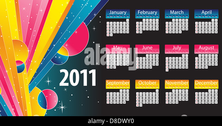 Modern and colorful calendar 2011 with stripes and stars. Editable Vector Illustration Stock Photo