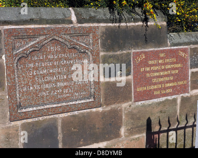 Two Jubilee plaques in Church Lane, Grappenhall Village, Warrington, Cheshire, England, UK WA4 2SJ