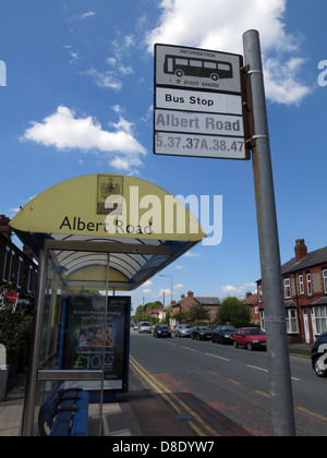 Albert Road bus stop, Knutsford Road, Grappenhall,  Warrington Cheshire England UK, WA4 2PB Stock Photo