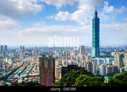 Skyline of Xinyi District in downtown Taipei, Taiwan. Stock Photo