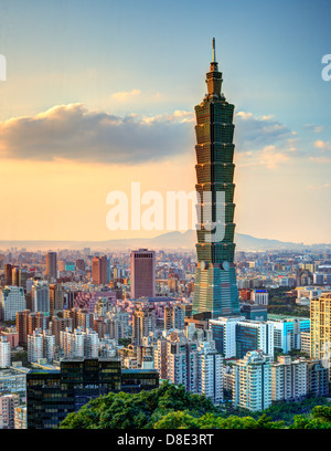 Skyline of Xinyi District in downtown Taipei, Taiwan. Stock Photo