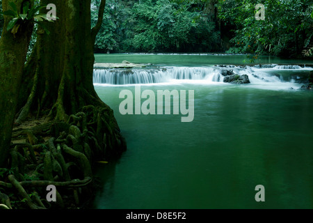 Waterfall in deep tropical forest, Thailand Stock Photo