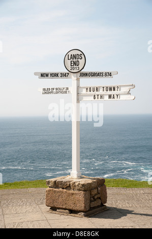 Famous signpost at Land's End in Cornwall UK Stock Photo