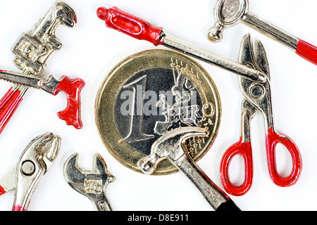 One Euro coin with tools icon Photo minimum wage