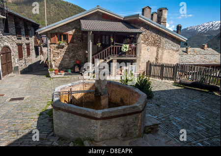 Europe Italy Province of Torino Piedmont Orsiera Rocciavriè Park Usseaux the country Painting ancient fountain Stock Photo