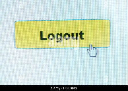 Logout button and mouse cursor on computer screen Stock Photo
