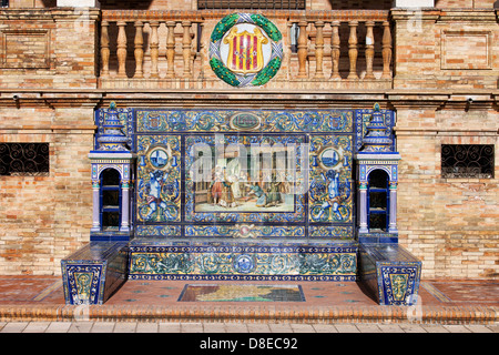 Bench with Azulejos Tiles on Plaza de Espana in Seville, Spain. Stock Photo