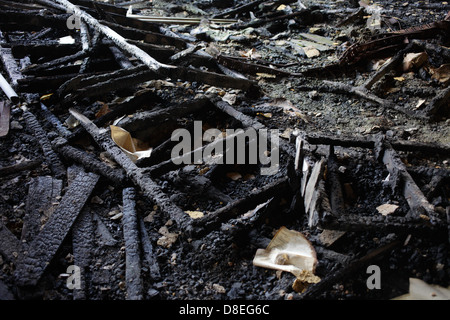 Berlin, Germany, charred remains of a burned industrial ruin Stock Photo