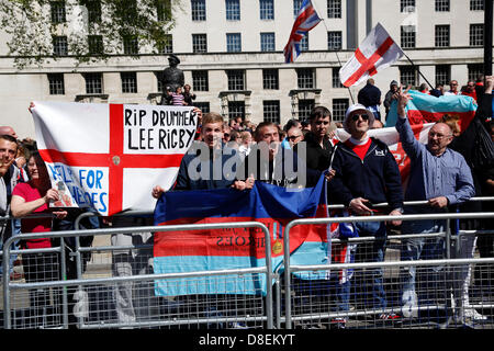 London, UK. 27th May, 2013. EDL marched to Downing street under strict police supervision while the UAF were holding a counter protest. Credit: Lydia Pagoni/Alamy Live News