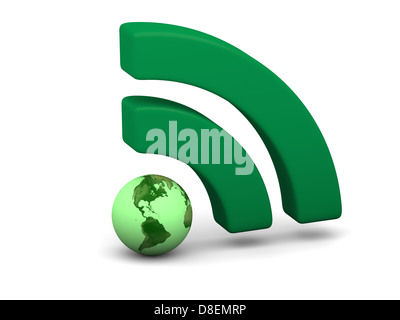 Green WiFi symbol with planet Earth isolated on white background. Elements of this image furnished by NASA. Stock Photo