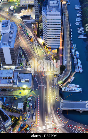 Roads in Tokyo viewed from above the Minato Ward area. Stock Photo