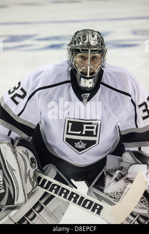 An image showing Los Angeles Kings ice hockey goaltender Jonathan Quick during a National Hockey League playoff game Stock Photo
