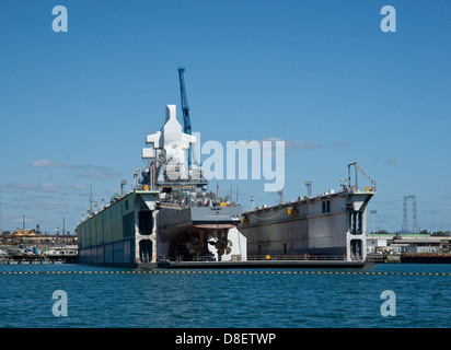 The USS Cape St George in dry dock at San Diego. Stock Photo