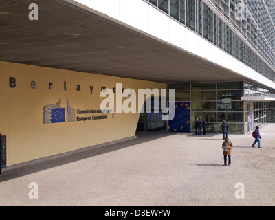 Entrance of the Berlaymont building of the European Commission in Brussels, Belgium with people Stock Photo