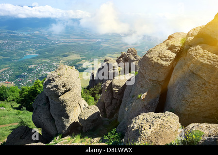 Mountains in the valley of ghosts. Crimea, Ukraine Stock Photo