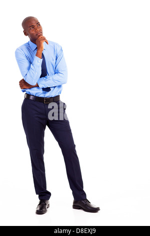 thoughtful african american businessman isolated on white Stock Photo