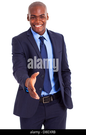 handsome african businessman handshake gesture isolated on white Stock Photo