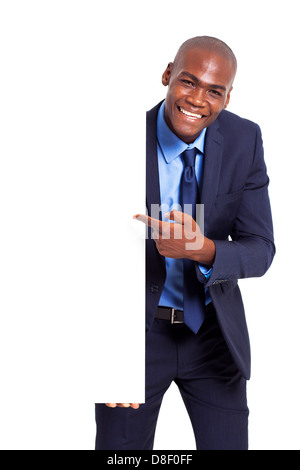 happy african american businessman pointing at white board Stock Photo