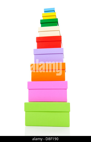 Colorful stacked gift boxes isolated on white background Stock Photo ...
