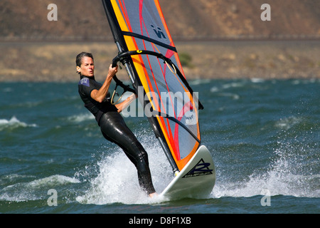 Wind Surfing in the Columbia River Gorge, USA Stock Photo