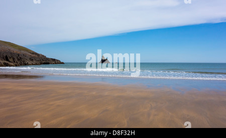 View along Broad Haven Beach at Bosherston, on the Pembrokeshire Coast National Park. Stock Photo