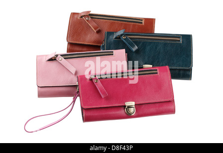 Set of colorful leather lady purses Stock Photo