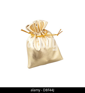 Golden sack for keeping money, jewelry or something Stock Photo