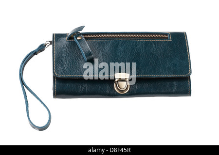 A beautiful leather lady purse in dark blue color Stock Photo