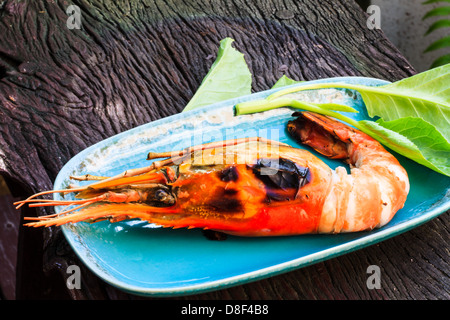 Grilled shrimp on a plate Stock Photo