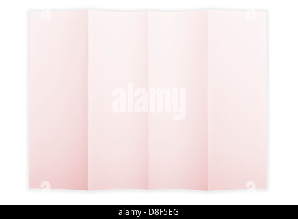 Pink paper sheet folded in 4 quarters isolated over a white background Stock Photo