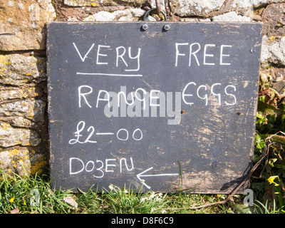 A sign for very free range eggs in Cardington, Shropshire, UK. Stock Photo