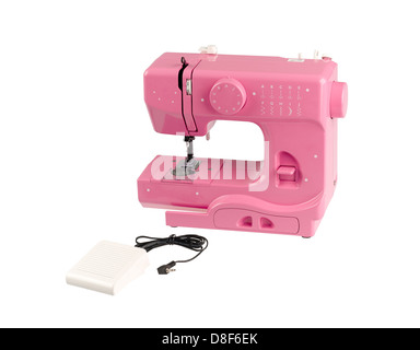 Pink electric sewing machine isolated on white background Stock Photo